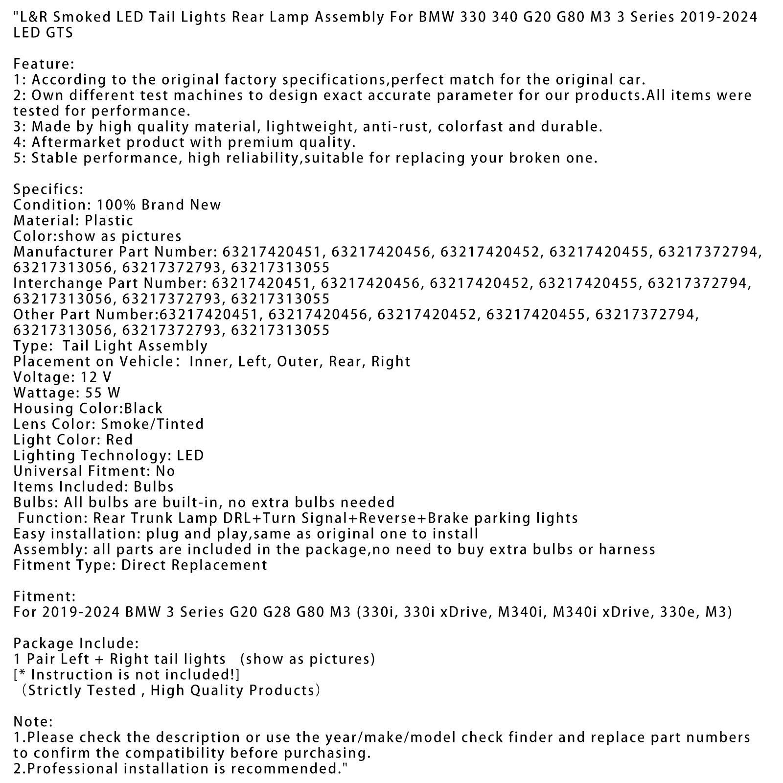 Luci posteriori a LED fumo per BMW 3 G20 G28 G80 M3 2019-2024