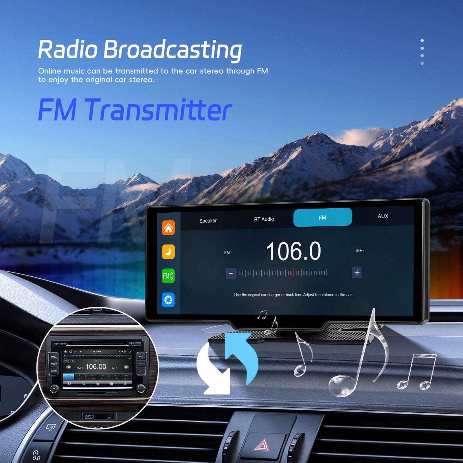Autoradio portable Bluetooth 10,26"" avec navigation sans fil et compatible CarPlay, caméra AHD