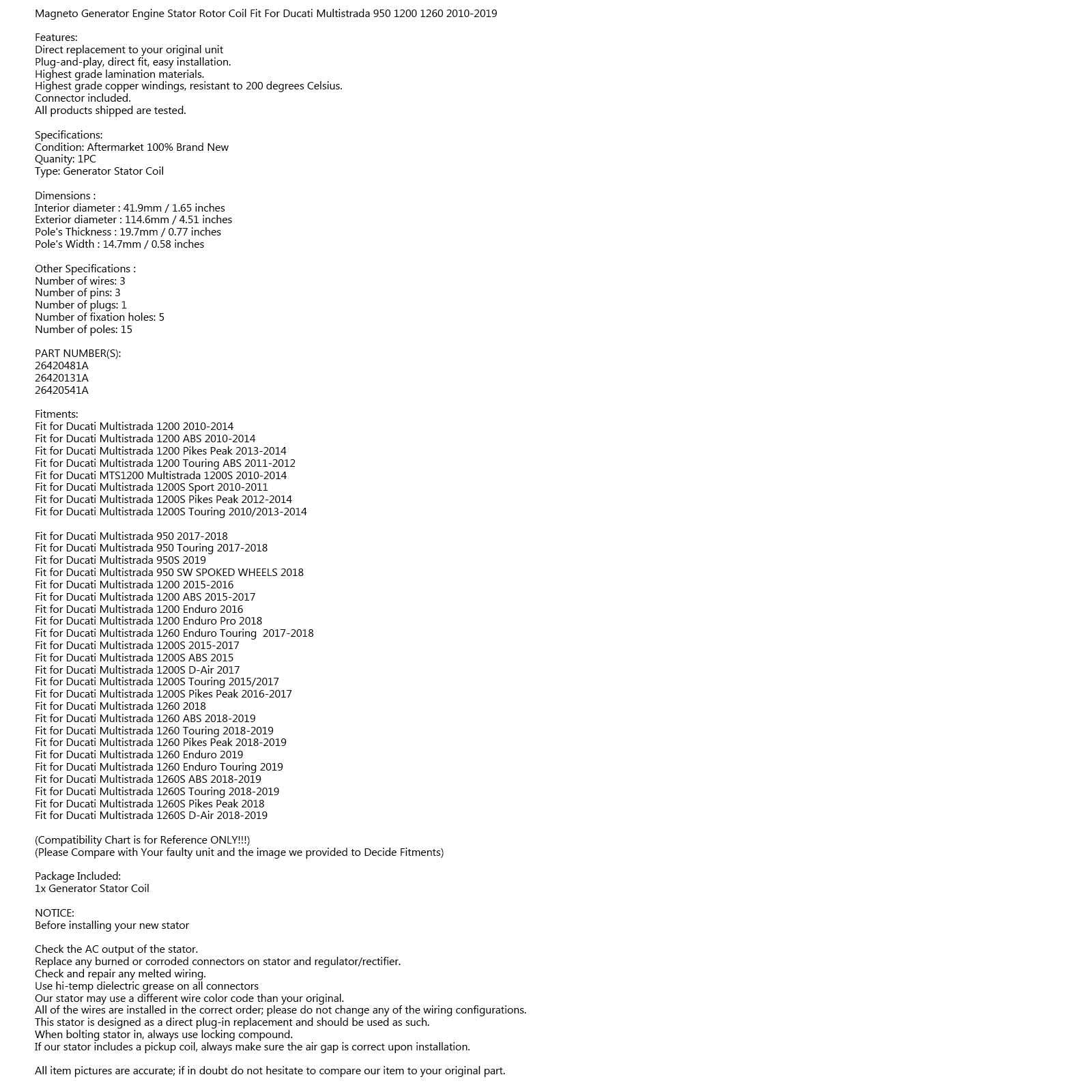 Statore alternatore per Ducati Multistrada 1200 2010-2018 950 1260 2017-2019