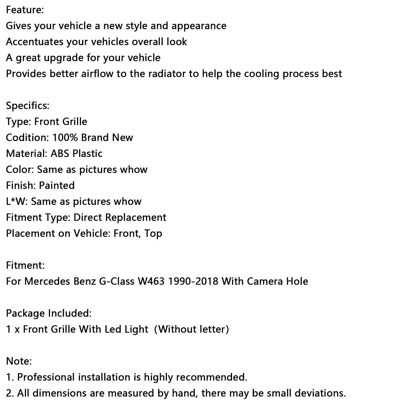 Błyszcząca czarna przednia osłona zderzaka z otworem na kamerę Mercedes Benz G-Class W463 1990-2018