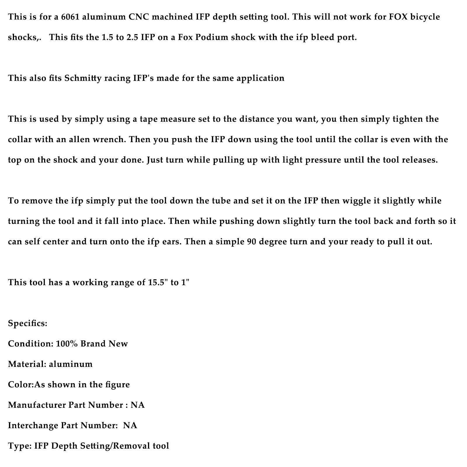 Outil de réglage/retrait de la profondeur du filtre à air intégré (IFP) réglable pour amortisseur Fox Podium 2.0 RZR Turbo X3