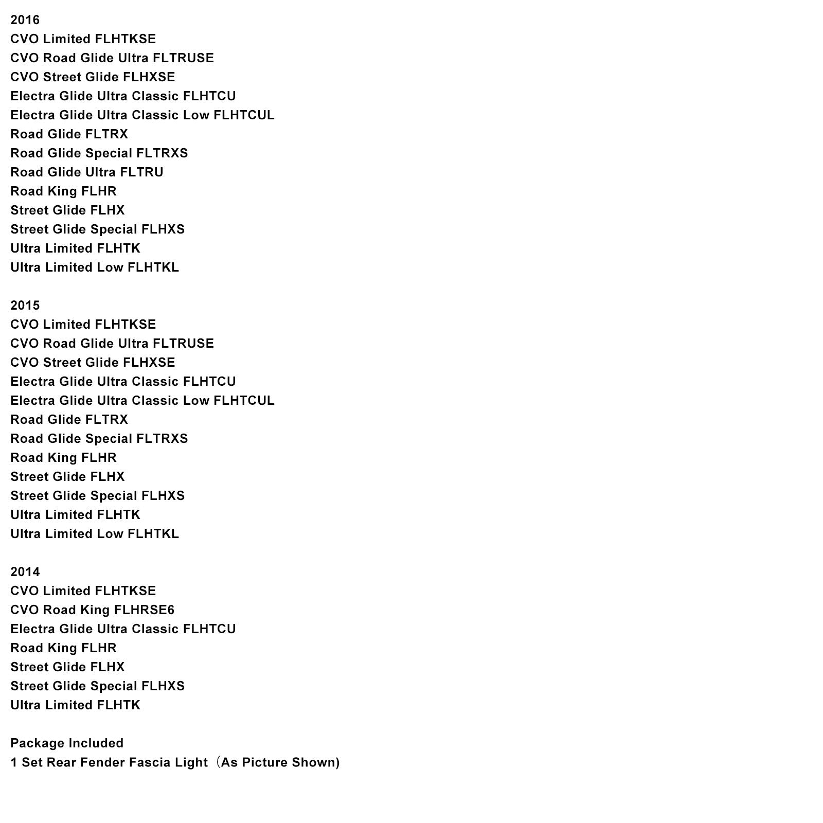 Feu arrière de garde-boue, clignotant et feu stop compatibles avec la Honda Touring Electra Glide 2014-2024