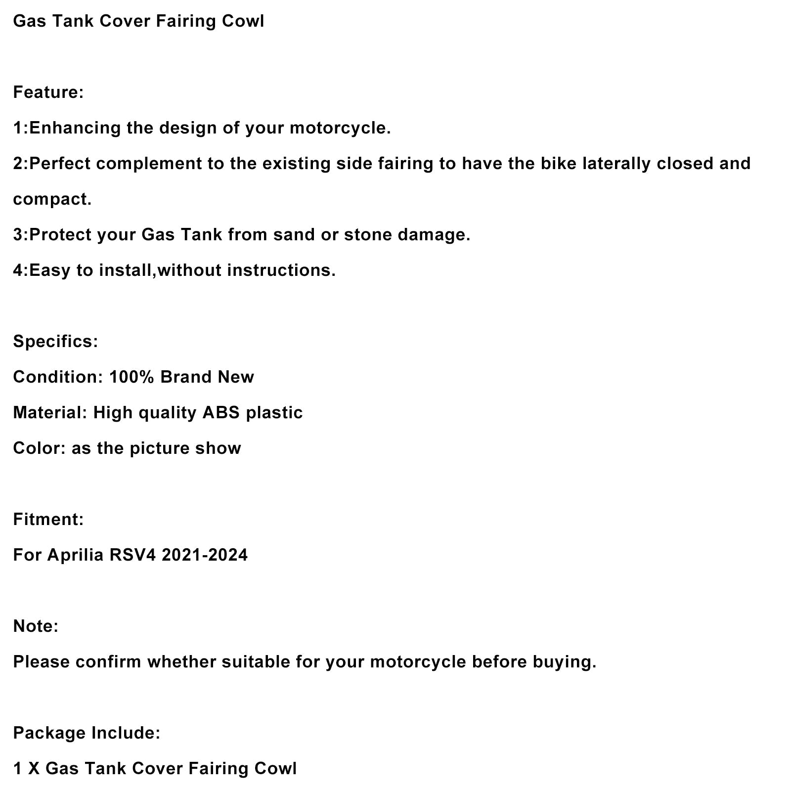 Garniture de carénage de couvercle de réservoir d'essence pour Aprilia RSV4 2021-2024