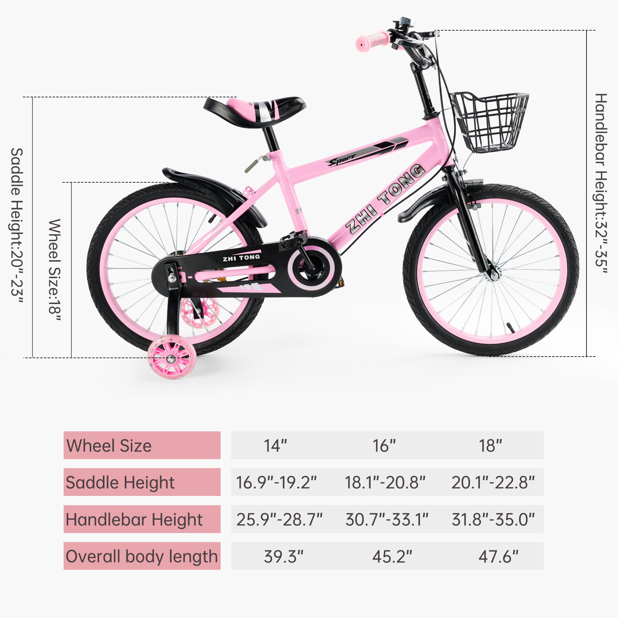 Bici da bambino 14/12/18 pollici per ragazze con ruota ausiliaria