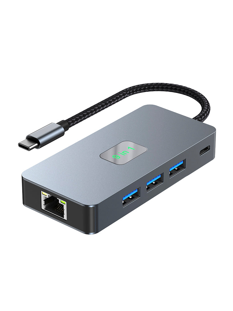 Adaptateur 9 en 1 TYPE-C vers RJ45 (Gigabit) + USB 3.0*3 + HDMI + USB-C Data + PD100W + SD/TF iPad Pro