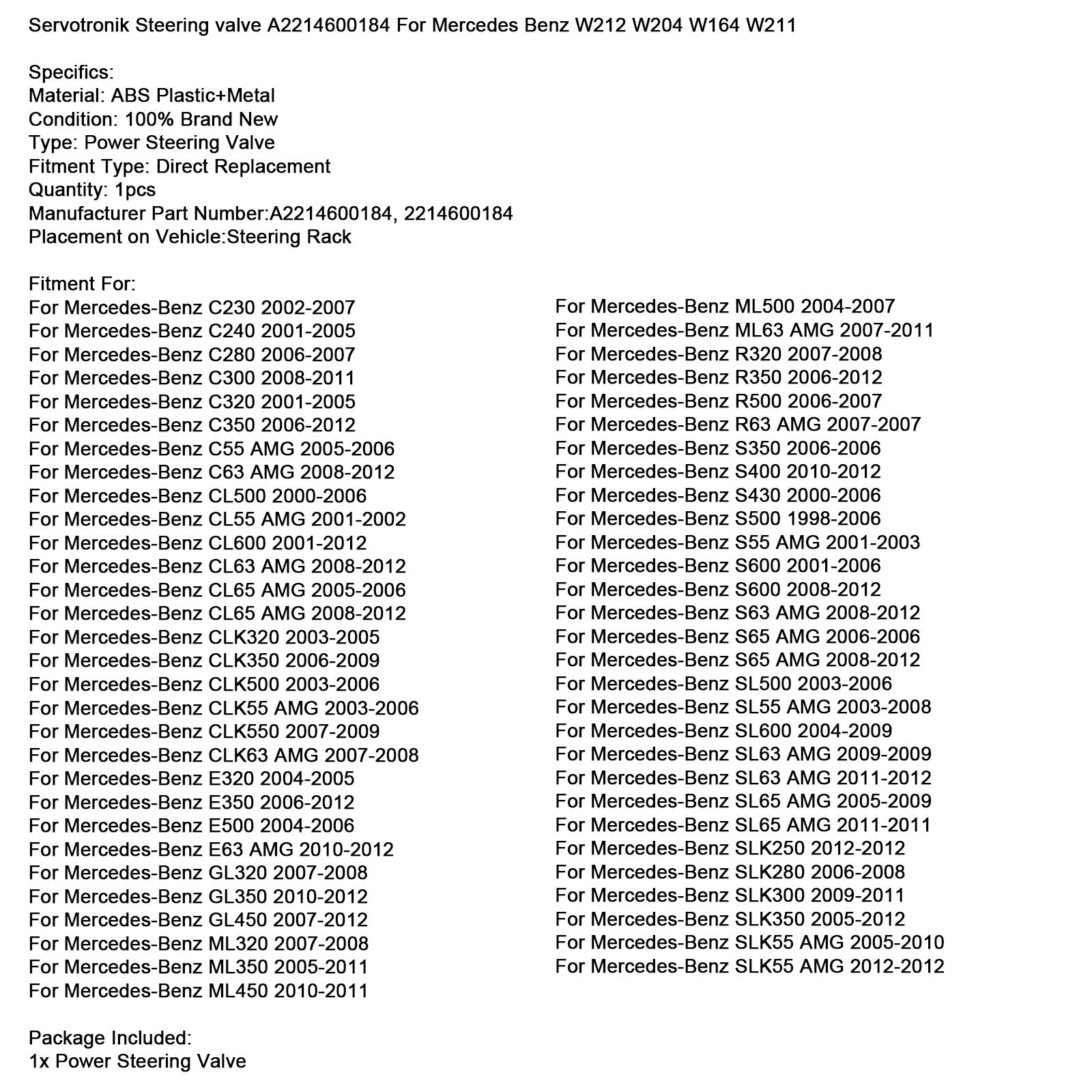 Válvula de dirección Servotronik A2214600184 para Mercedes Benz W212 W204 W164 W211