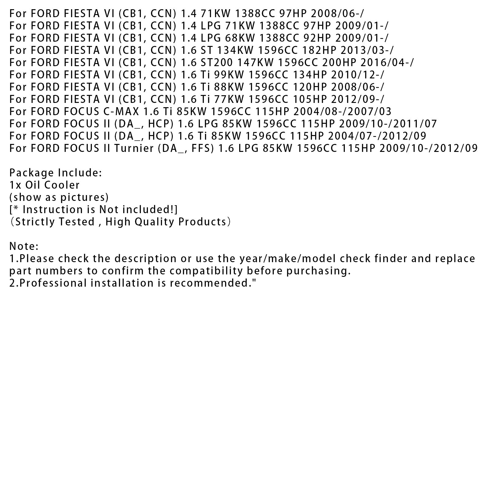 Refroidisseur d'huile moteur 7S7G6B856A4A pour Ford B-MAX, Fiesta, Focus, Galaxy et Mondeo