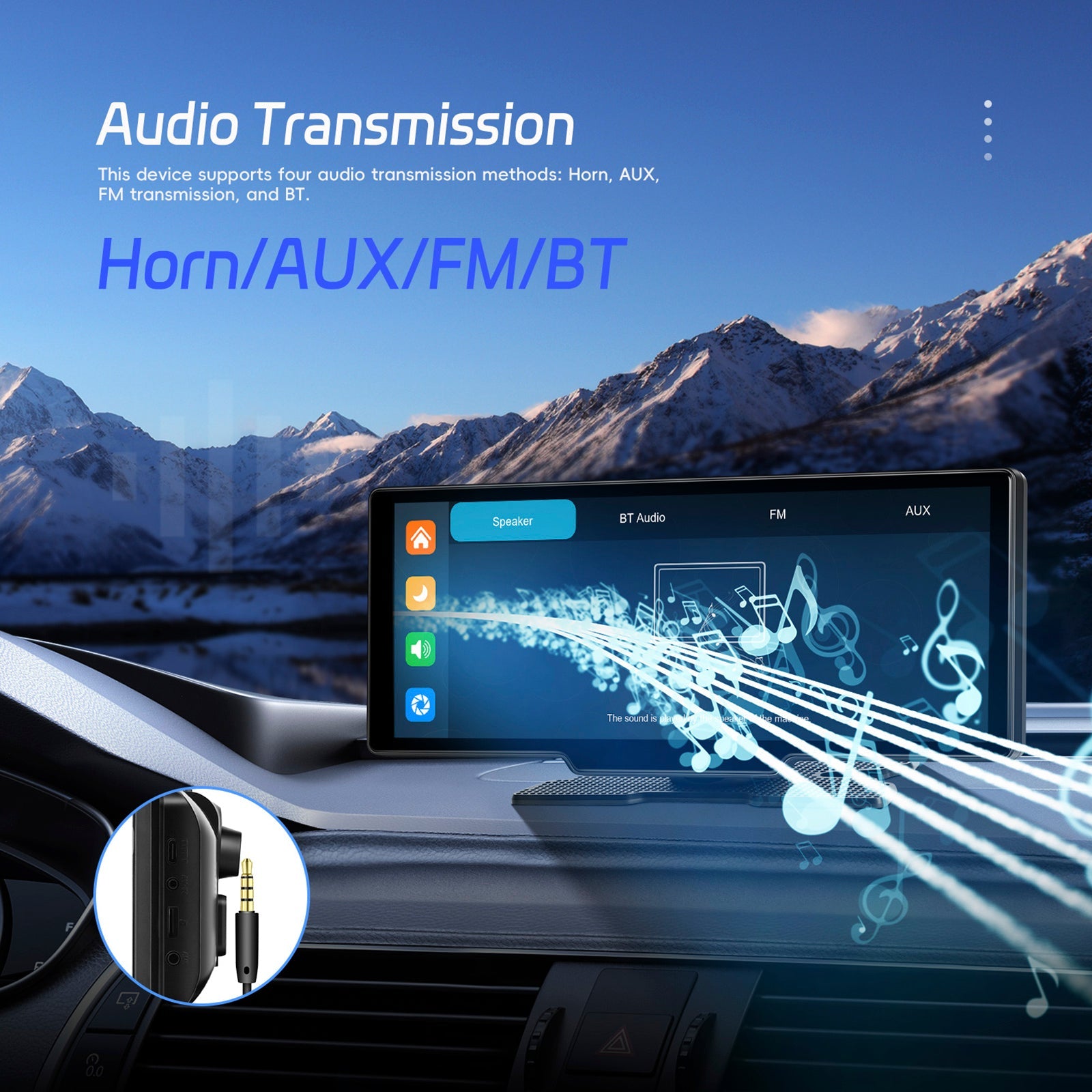 Autoradio portable Bluetooth 10,26"" avec navigation sans fil et compatible CarPlay, caméra AHD