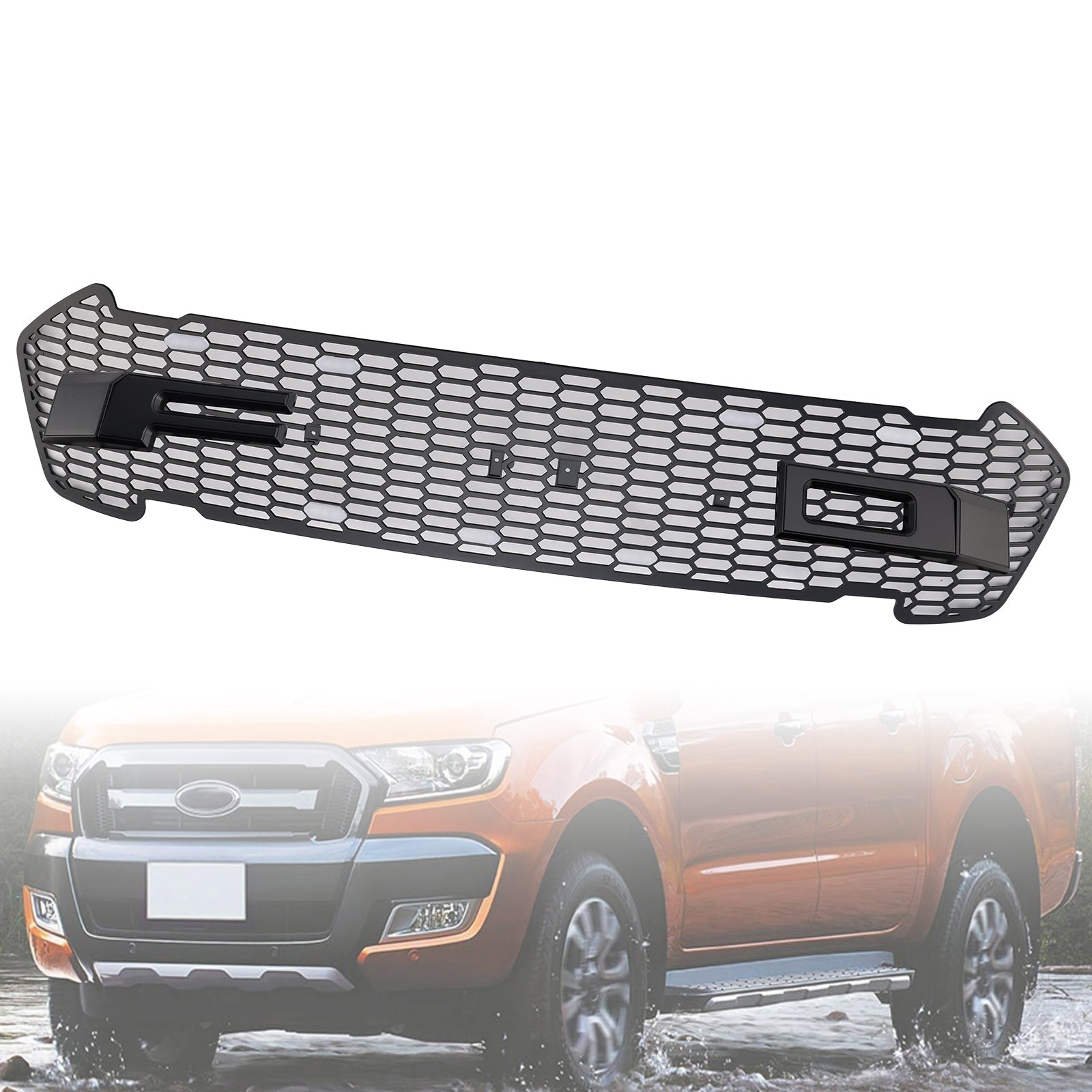 Matte Black Front Bumper Grill Grille Pour Ford Ranger 2015-2019 T7 W/LED