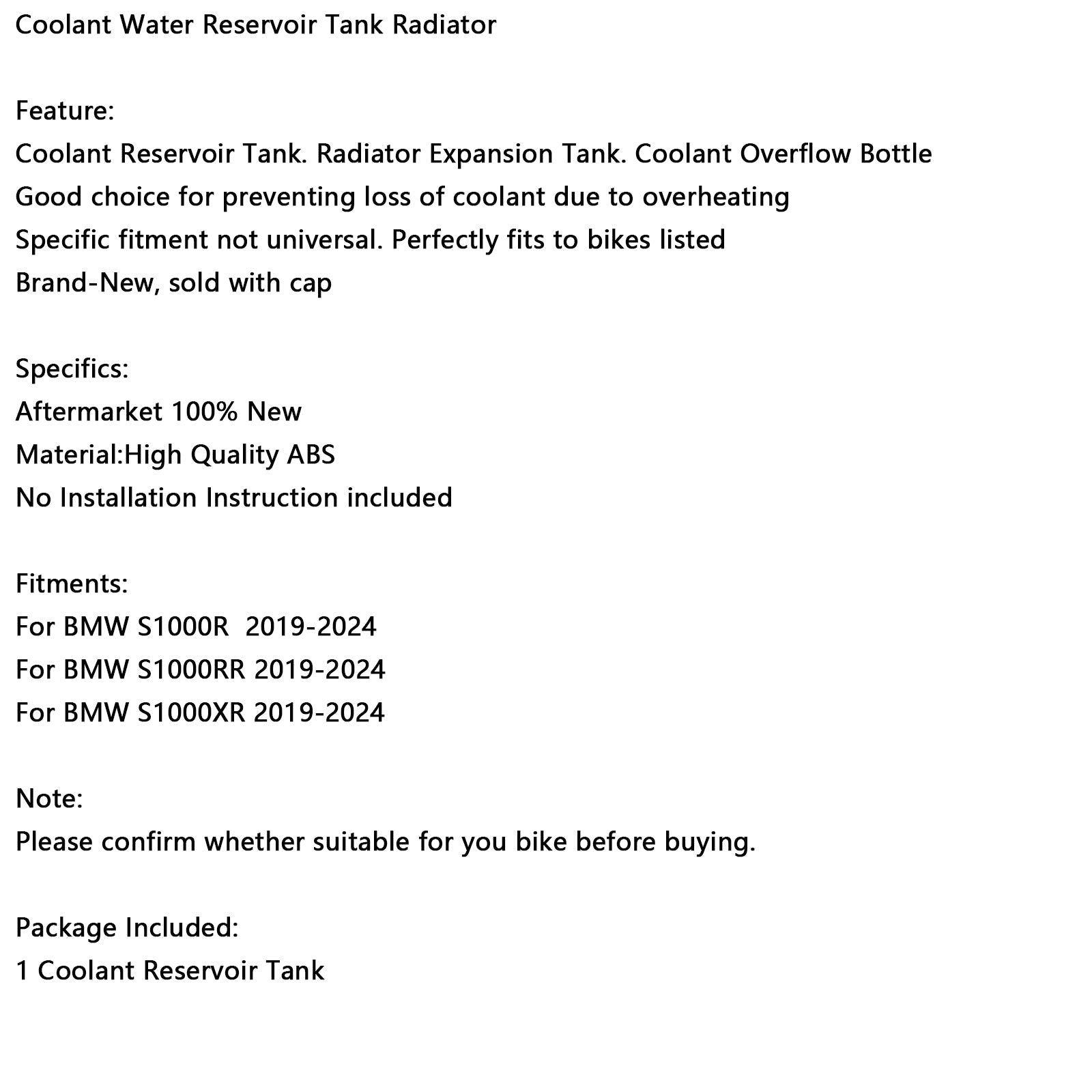 Réservoir d'eau de refroidissement pour radiateur BMW S1000RR 2019-2024