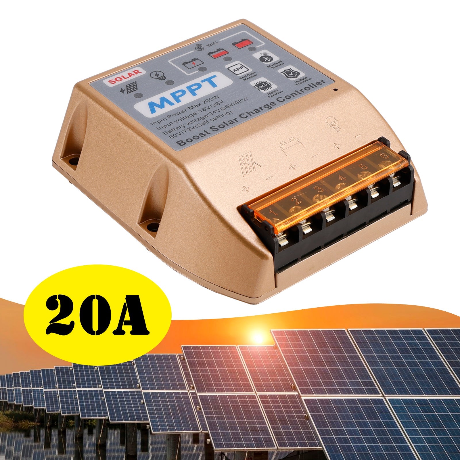 Contrôleur solaire MPPT Boost 10 A/20 A/30 A 24 V, 36 V, 48 V, 60 V, 72 V, application mobile, contrôle intelligent