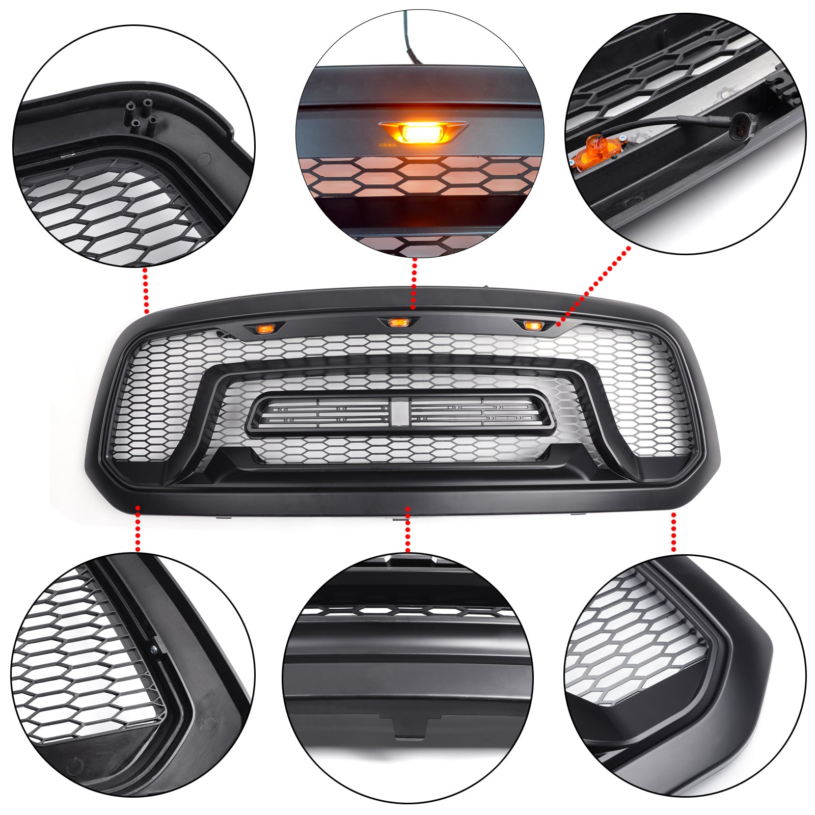 LED Grille ABS Honeycomb Bumper Grill Mesh Grille Pour Dodge Ram 1500 2013-2018