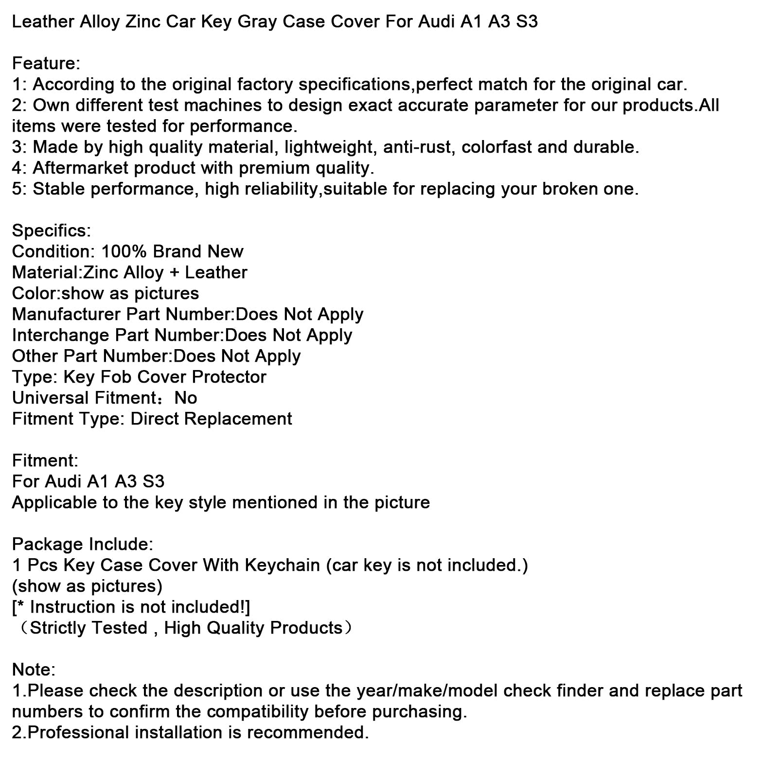 Szare etui na kluczyki ze skóry i stopu cynku do Audi A1 A3 S3