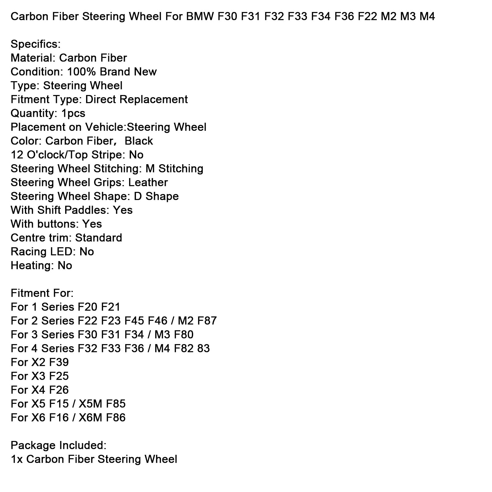 Koolstofvezel stuurwiel voor BMW F30 F31 F20 F33 F34 F36 F22 M2 M4 M4 M4