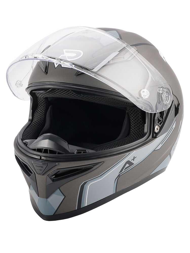 Casco de motocicleta integral de puntos para adultos, gris y blanco