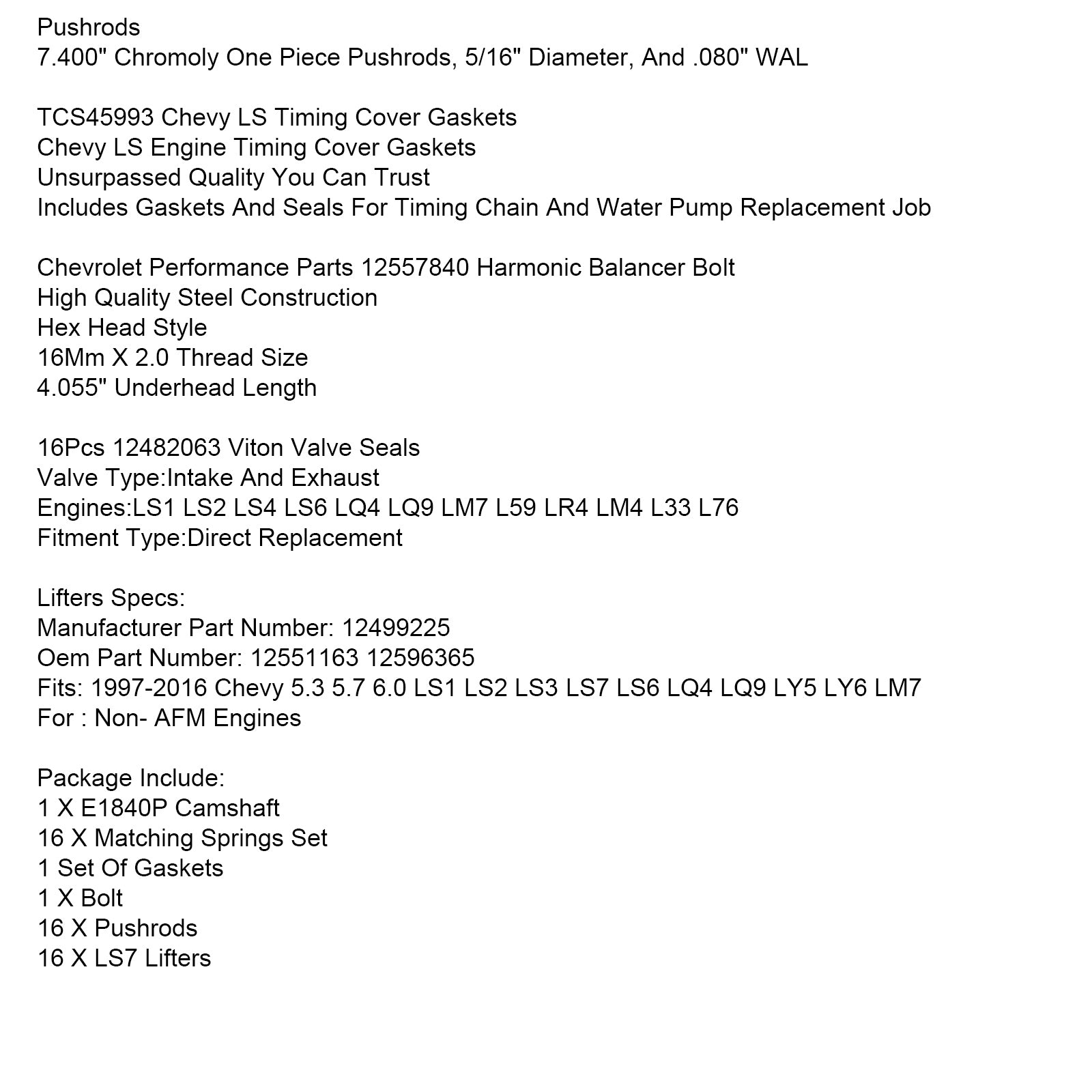 Sloppy Mechanics Stage 2 Camshaft Kit SS2 LS1 4.8 5.3 5.7 6.0 6.2 LS Cam LQ4 LM7
