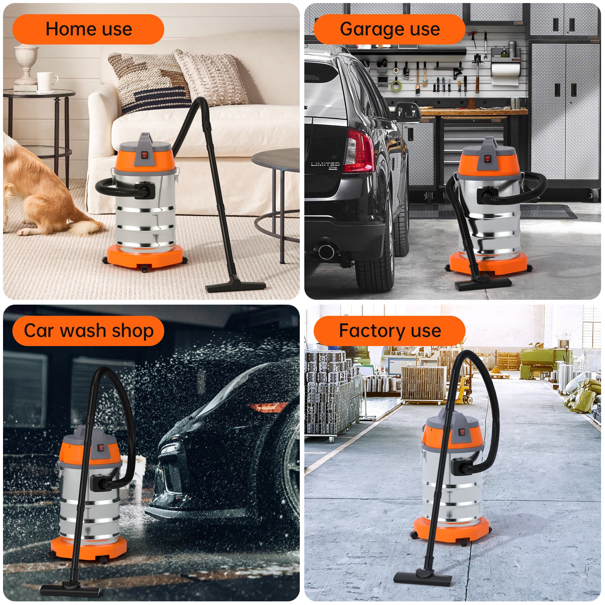Aspirateur d'atelier portable en acier inoxydable, 3200 W, 3000 W, 8 CV de pointe, pour garage, maison, atelier, voiture