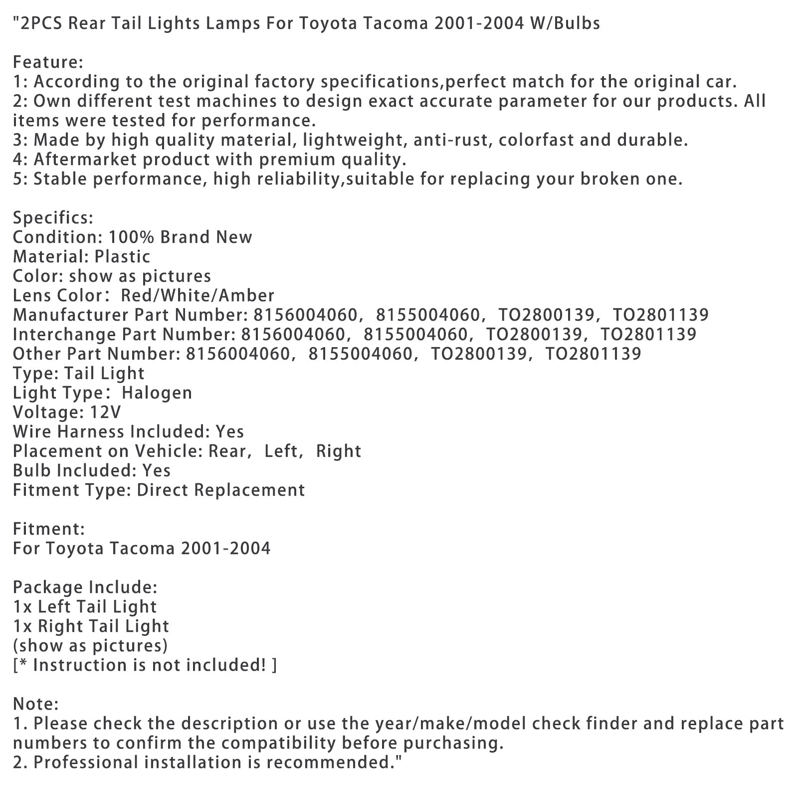 2001-2004 Toyota Tacoma z zadnjimi zadnje luči 2-sob