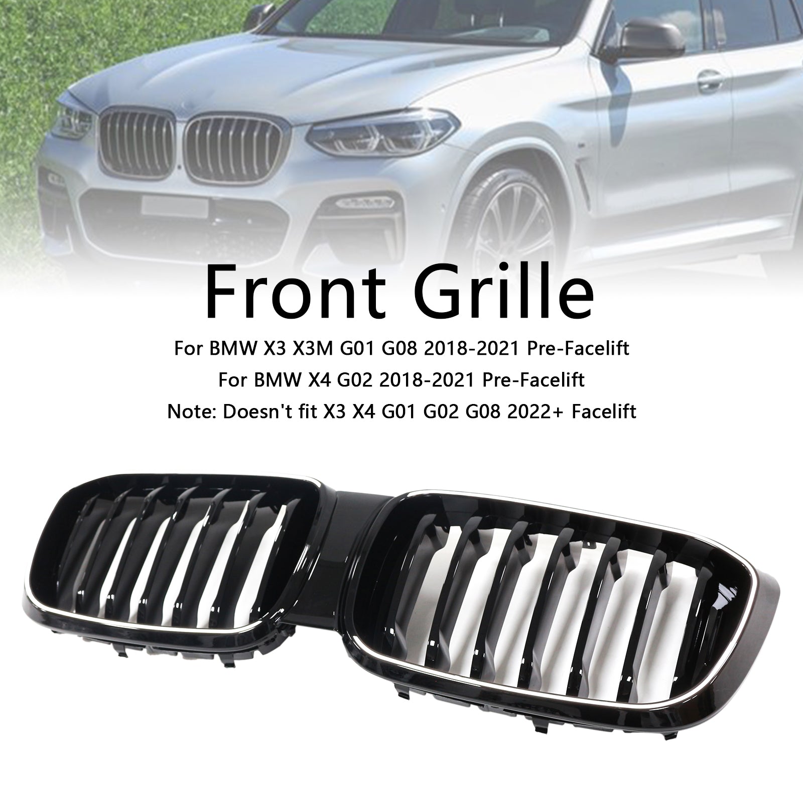 Grille de calandre avant en maille noire brillante pour BMW X4 G02 pré-rehaussée 2018-2021 51138469959 51138469960