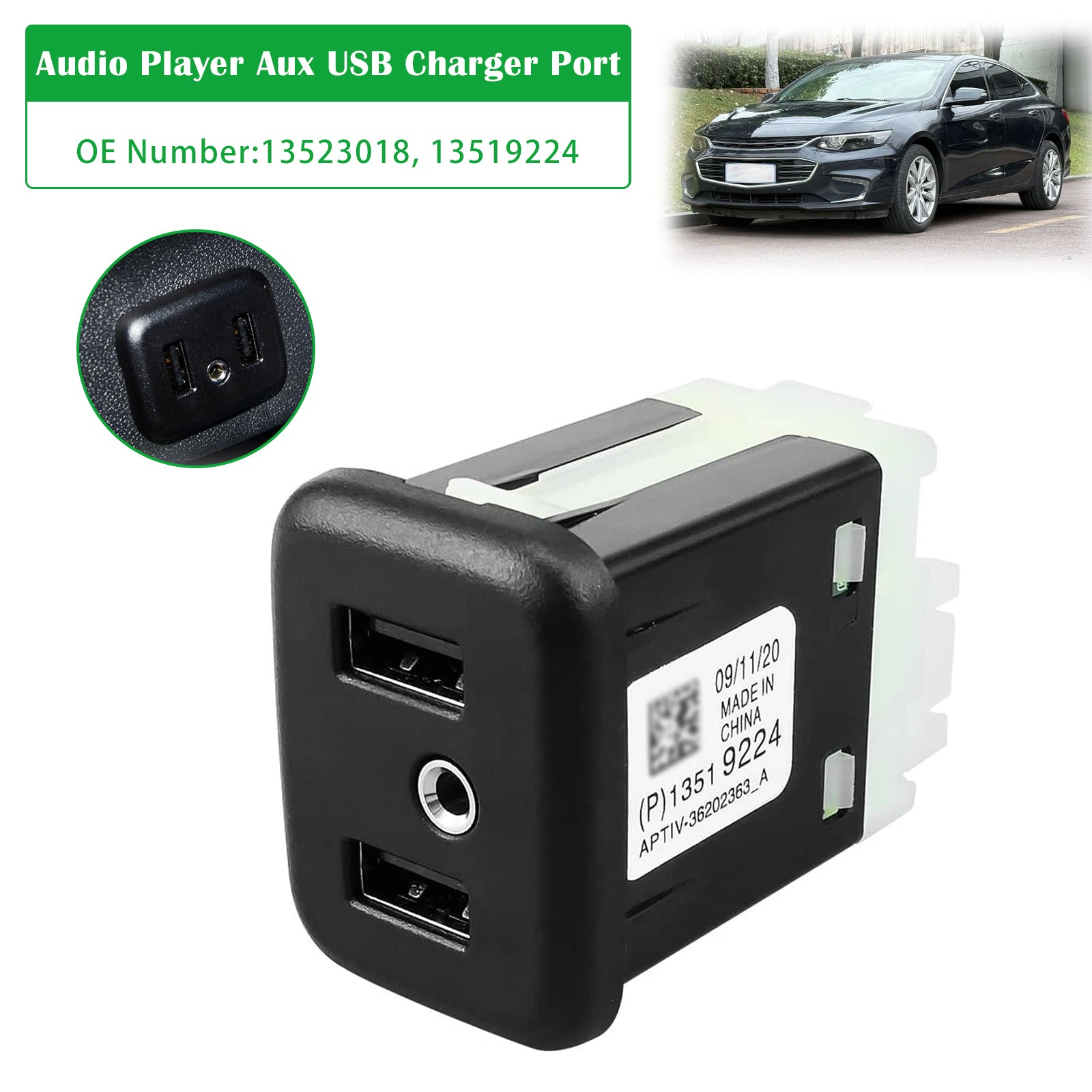 Lettore audio con porta di ricarica ausiliaria USB 13523018 13519224 per Chevy Enclave Equinox