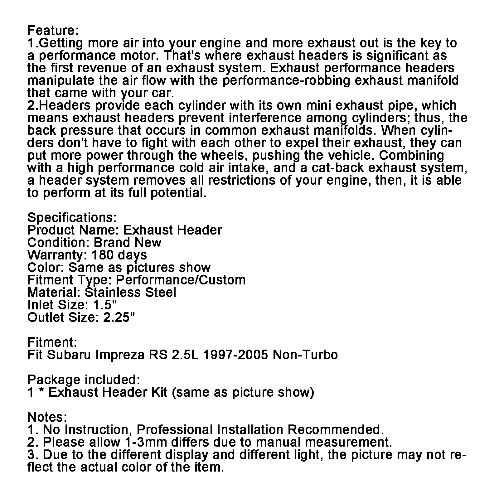 Kolektor wydechowy ze stali nierdzewnej do Subaru Impreza 2.5RS (1997-2005)