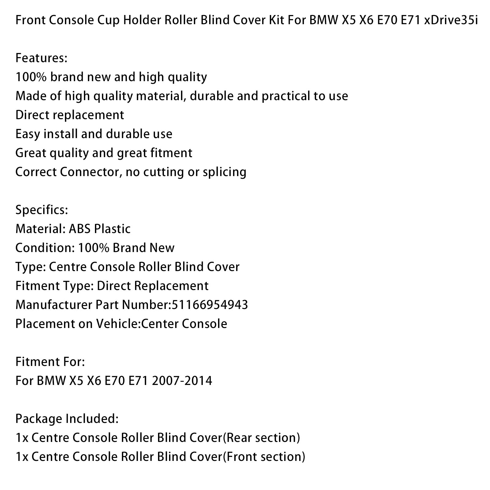 Lot de 2 porte-gobelets pour console centrale, pour BMW X5 X6 E70 E71 2007-2014