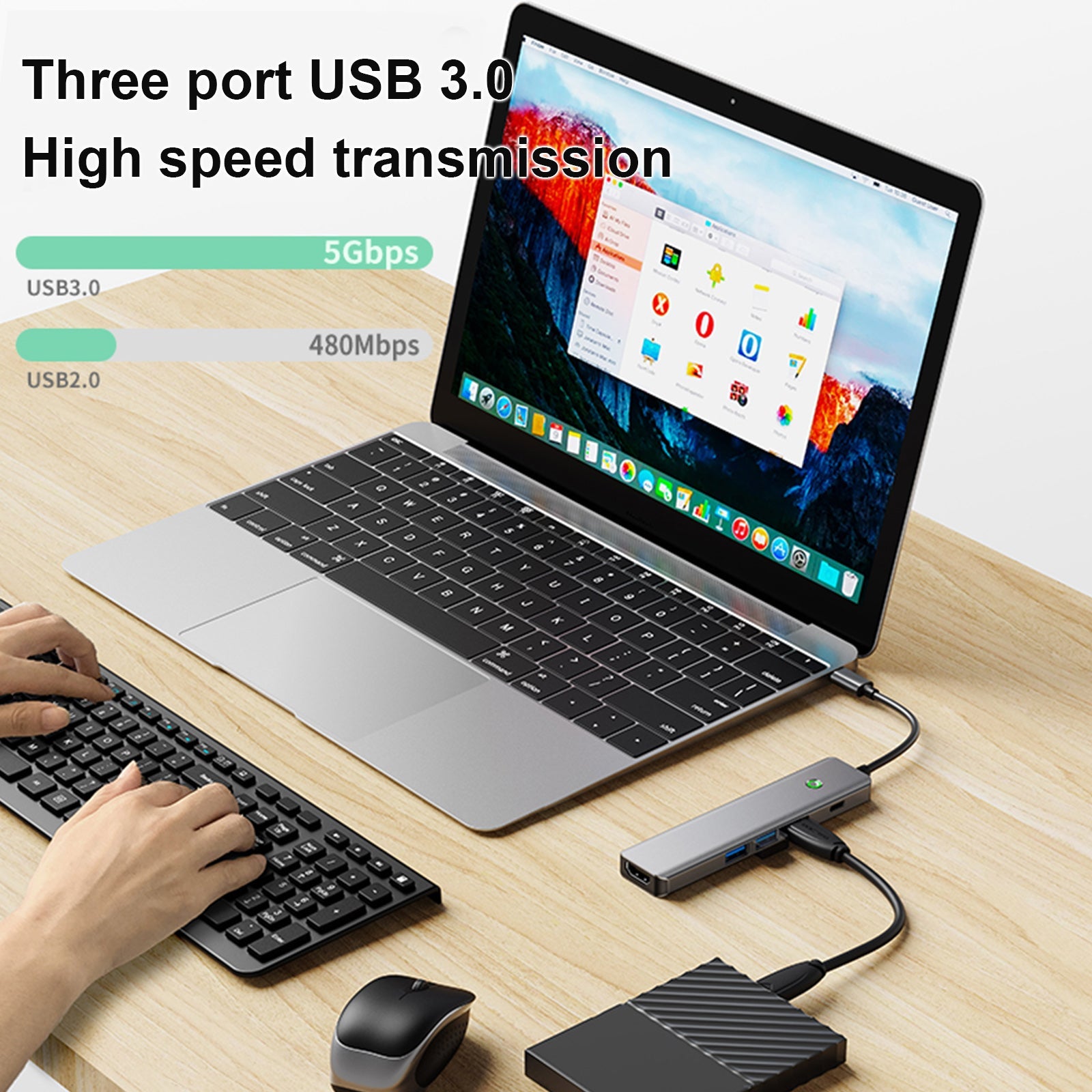Adaptador de concentrador de interfaz 5 en 1 TYPE-C USB3.0 HDMI PD100W para MacBook iPad Pro