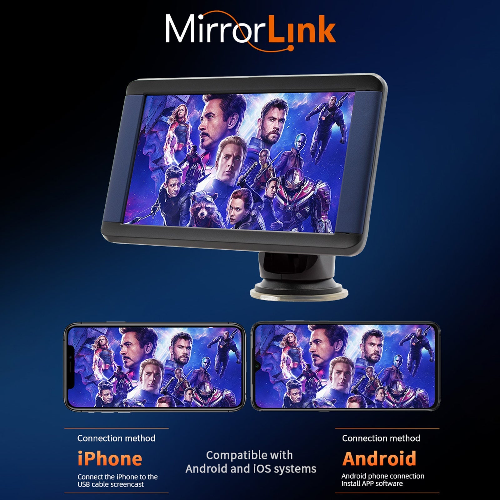 7 inch draagbare auto MP5-speler Bluetooth-monitor Draadloos Carplay + 4 LED-camera's