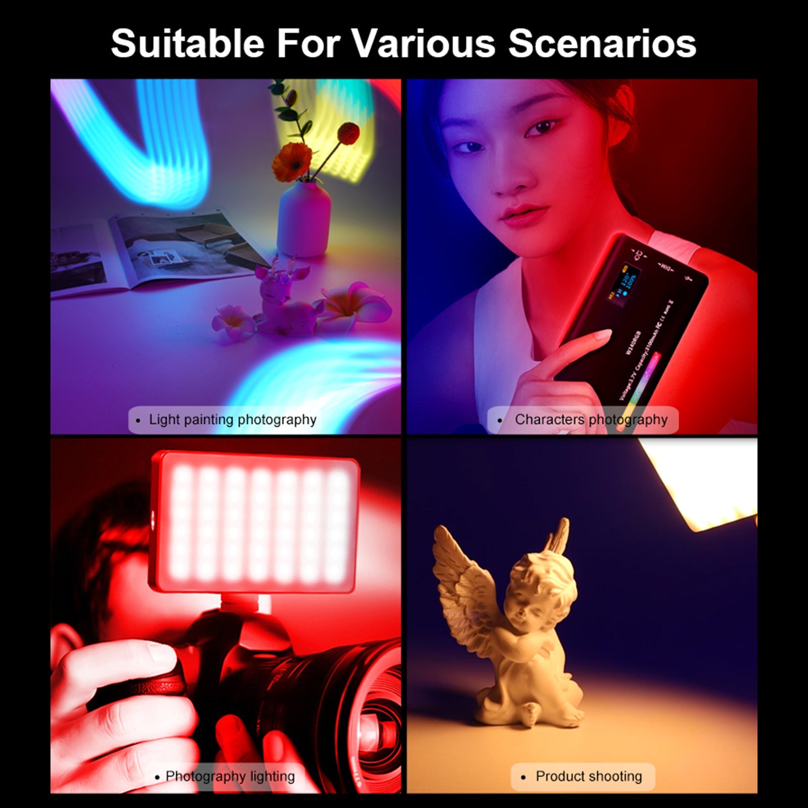 Luz de relleno LED RGB W140 para cámara de vídeo, teléfono móvil, belleza en vivo, al aire libre