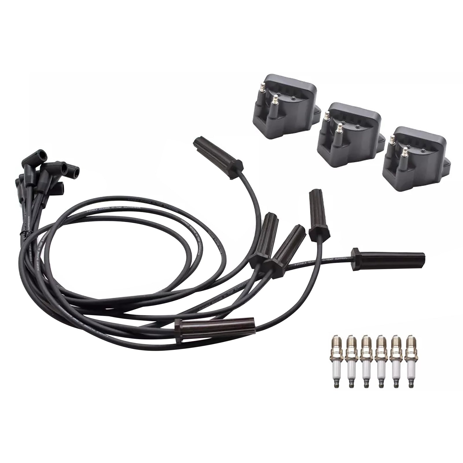 Buick Lucerne 3,8L V6 2007-2008 6 sytytystulppaa + 3 DR39 sytytyspuolaa + 6 johtoa 19353734 10472401
