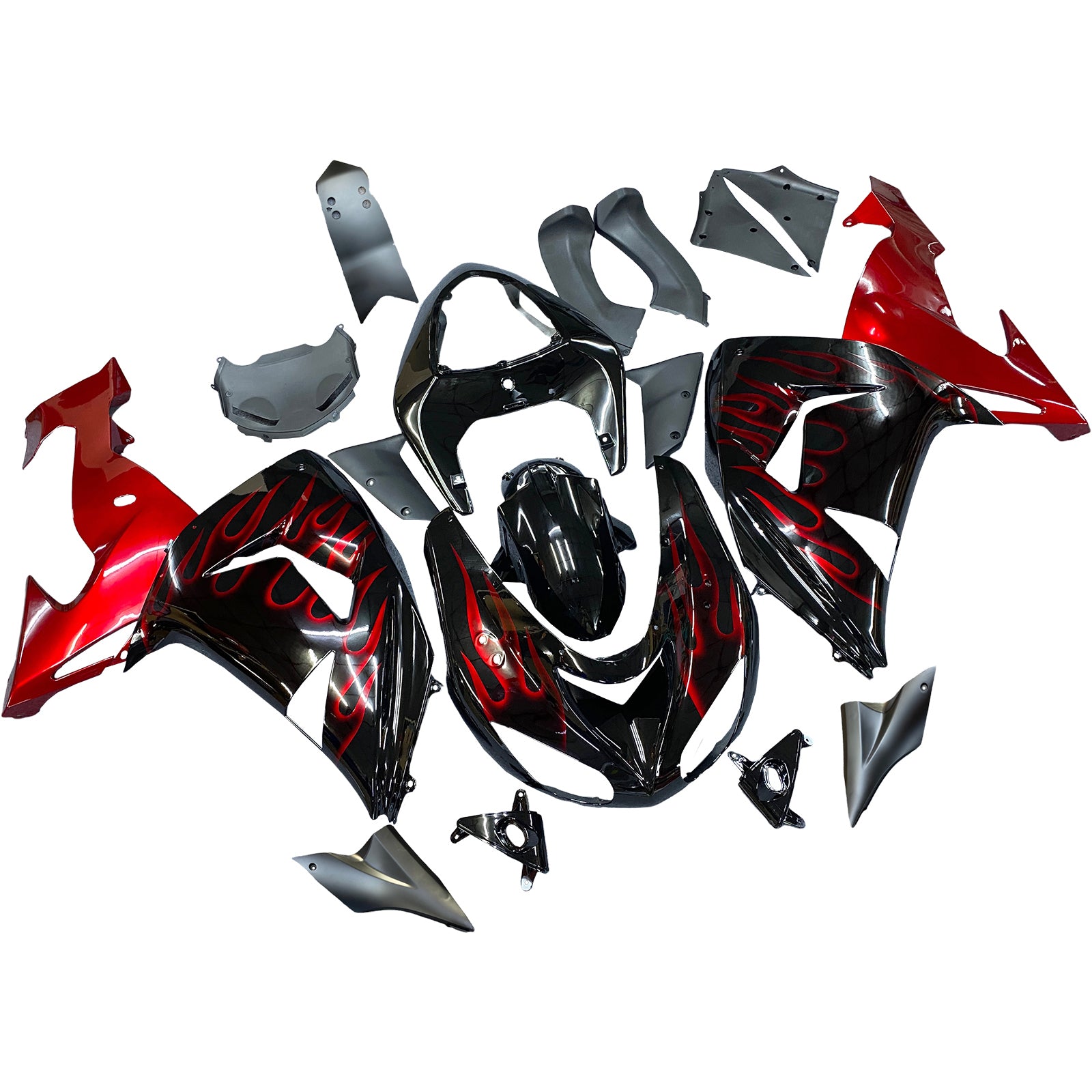Kit de carénage en plastique moulé par injection rouge avec motifs flammes pour Kawasaki ZX10R 2006-2007