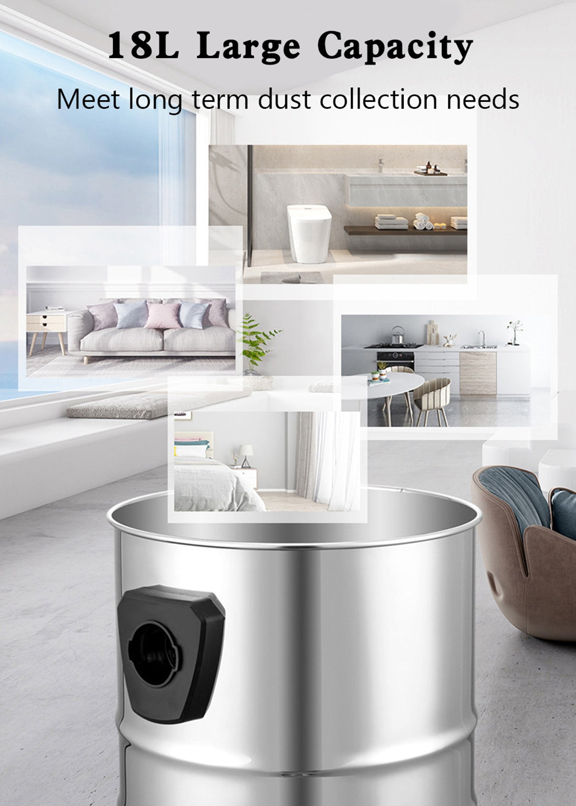 Aspirapolvere 1800W, aspirapolvere asciutto e umido, aspirapolvere industriale 18L