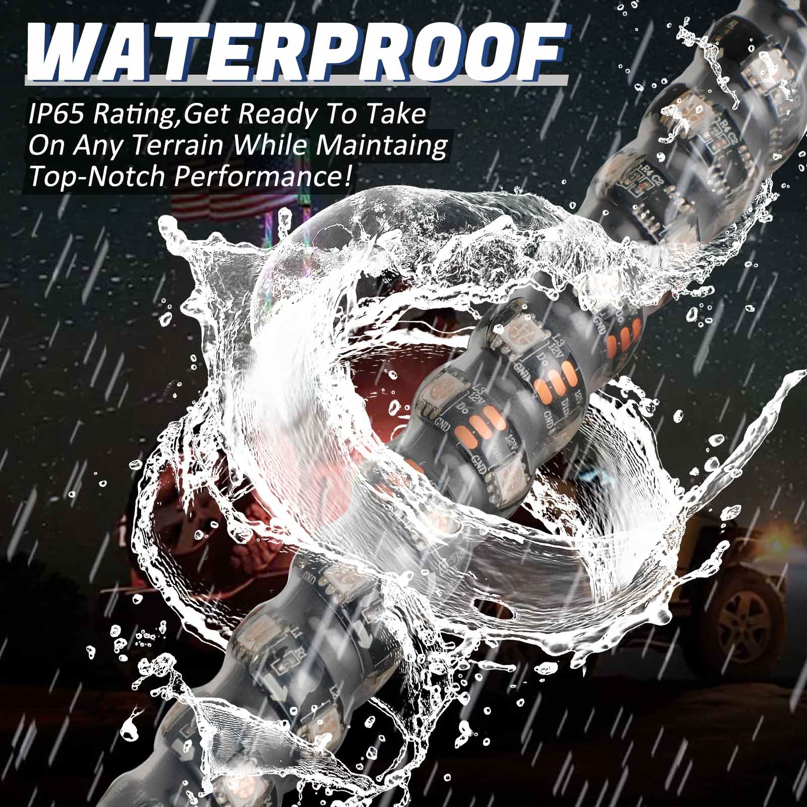 Antenna a frusta illuminata a LED RGB da 2 x 90 cm con telecomando e bandiera per Polaris RZR UTV/ATV