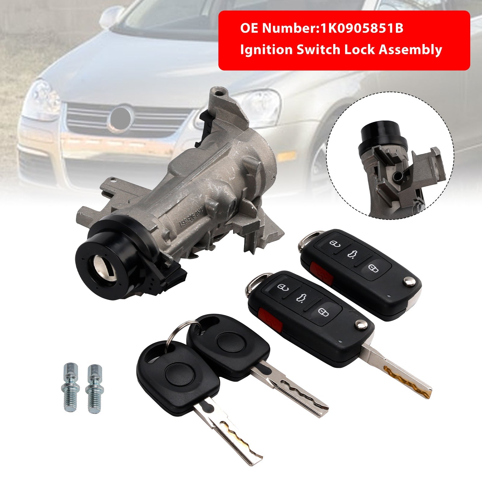 Contactor slotcilinder'Ontsteking Jetta 2006-2018 met 2 sleutels 1K0905851B 1K0905865