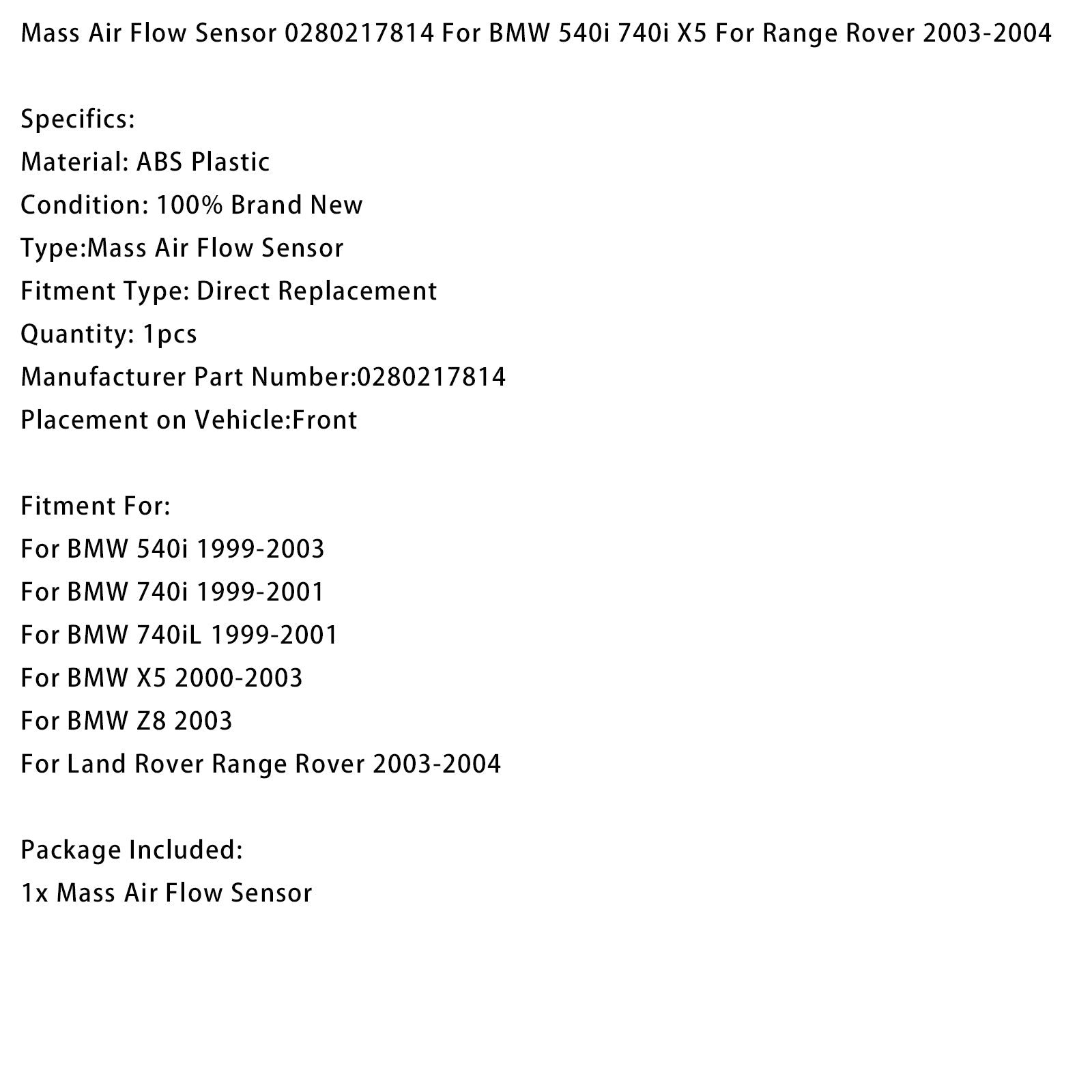 Capteur de débit d'air massique 0280217814 pour BMW 540i, 740i, X5 et Range Rover (2003-2004)