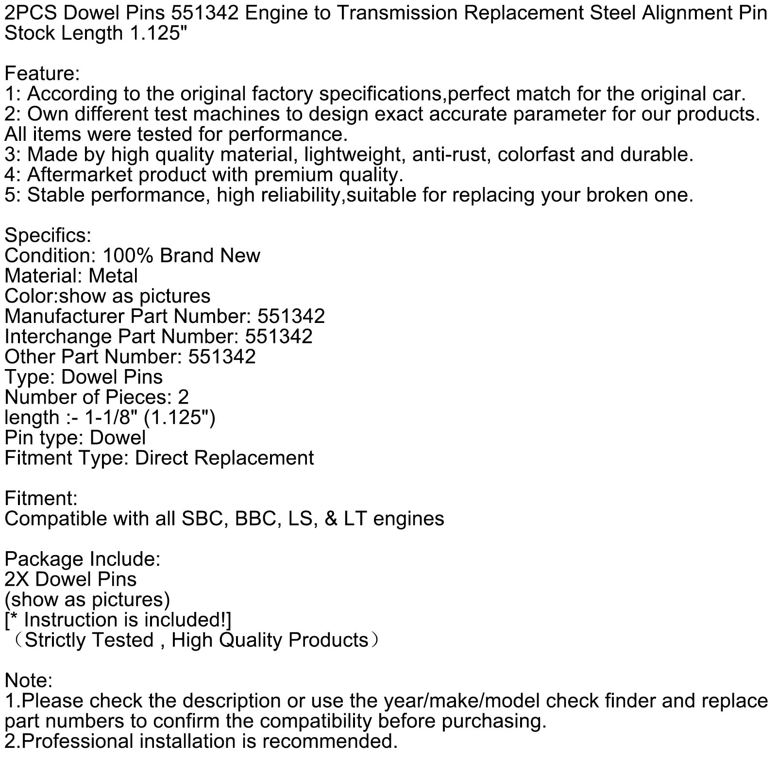 2 centrirna zatiča 551342, os d&Poravnava motorja in menjalnika, serijska dolžina : 1.125 po