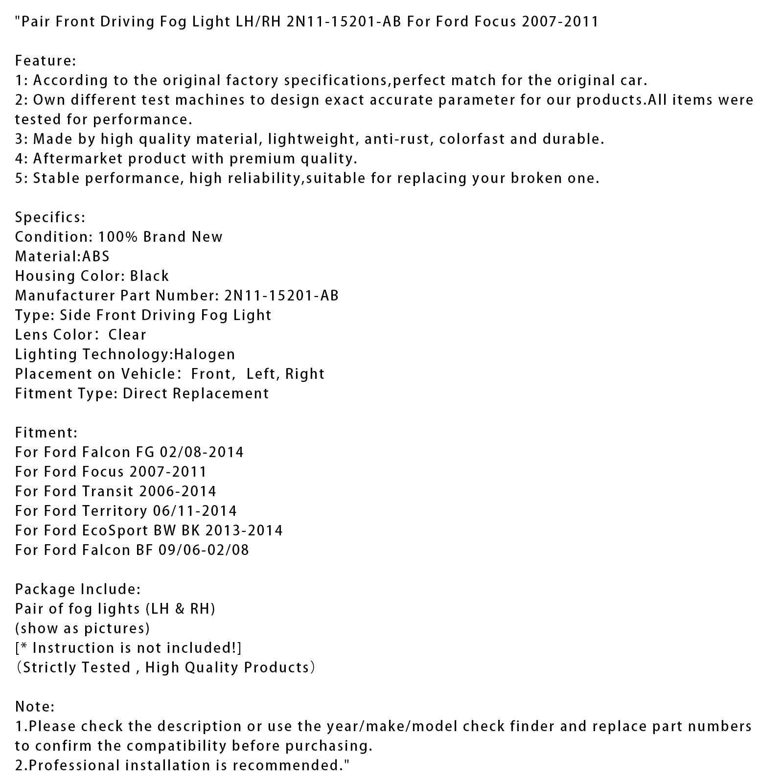 Pari flillardeja ennen vasenta/oikeaa Frapillar 2n11-15201-AB Ford Focus 2007-2011