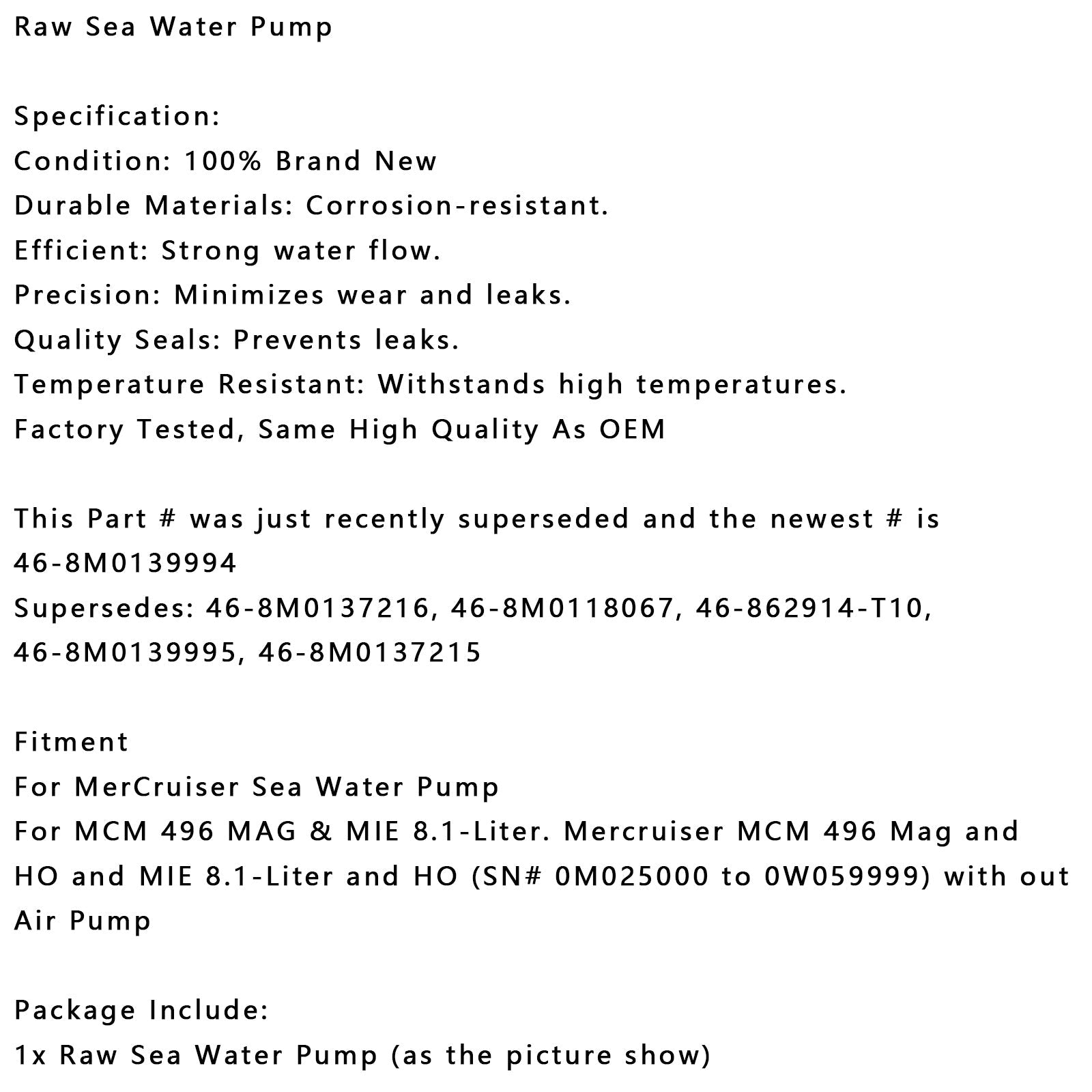 Pompa dell'acqua di mare grezza per mercurio mercurio Quicksilver 46-8M0139994 8M0137215