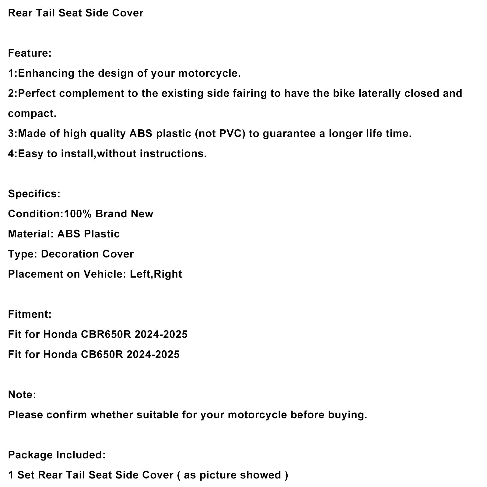 Carénage latéral de la selle arrière pour Honda CBR650R CB650R 2024-2025