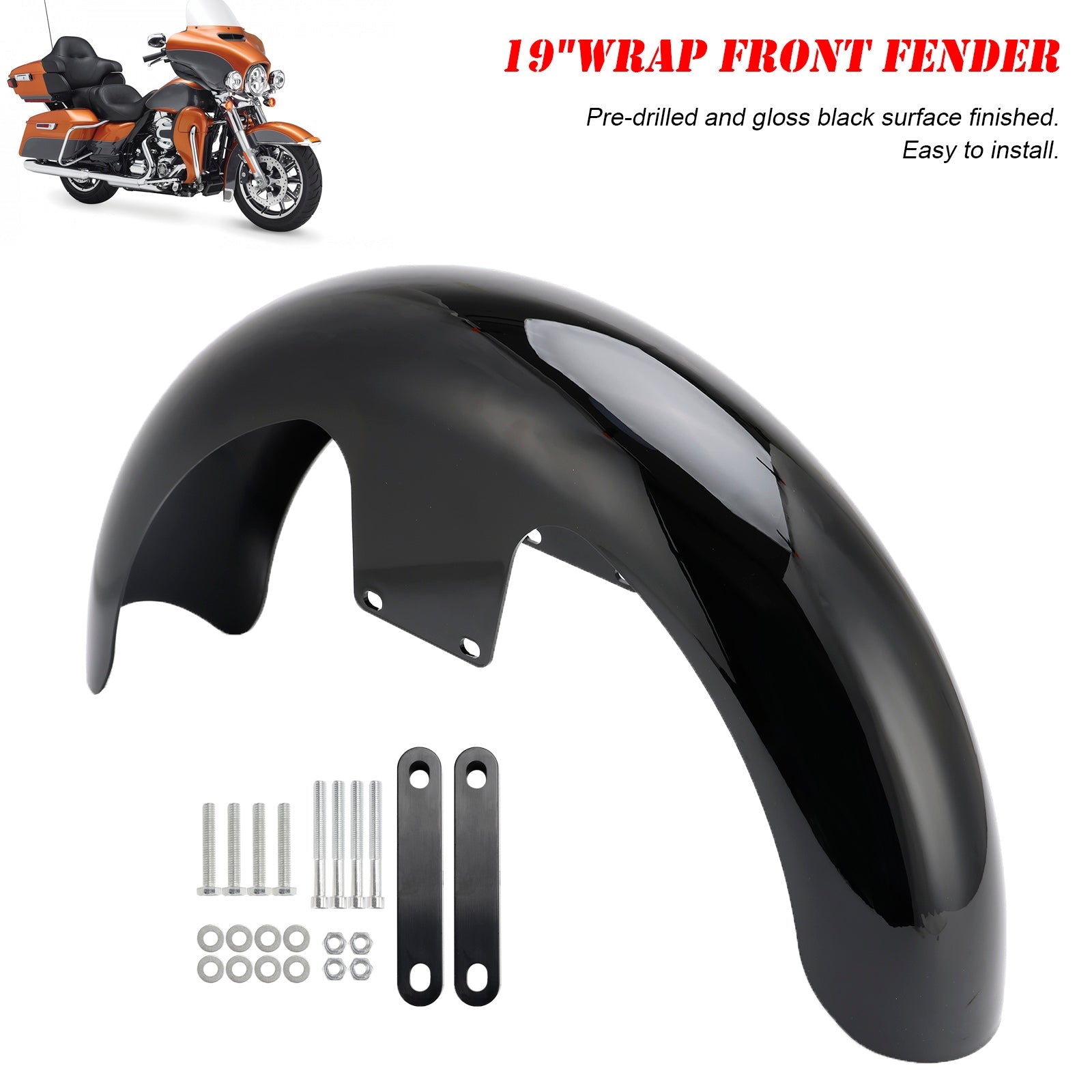 Parafango anteriore avvolgente 19"" in ABS per Touring Electra Street Road Glide Baggers FLHT FLHR