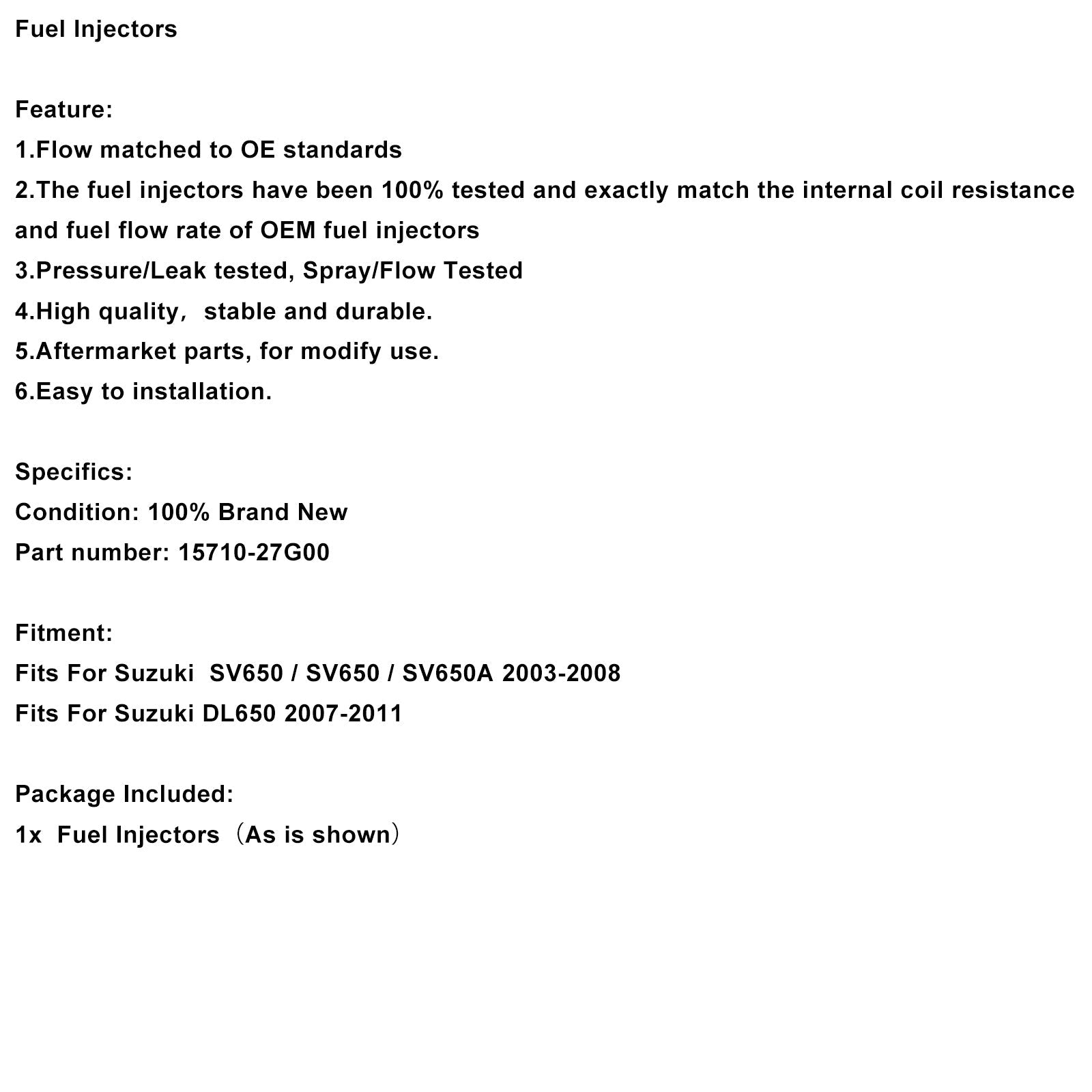 Injektorji za gorivo, združljivi s Suzuki SV650 03-08 DL650 07-1115710-27G00