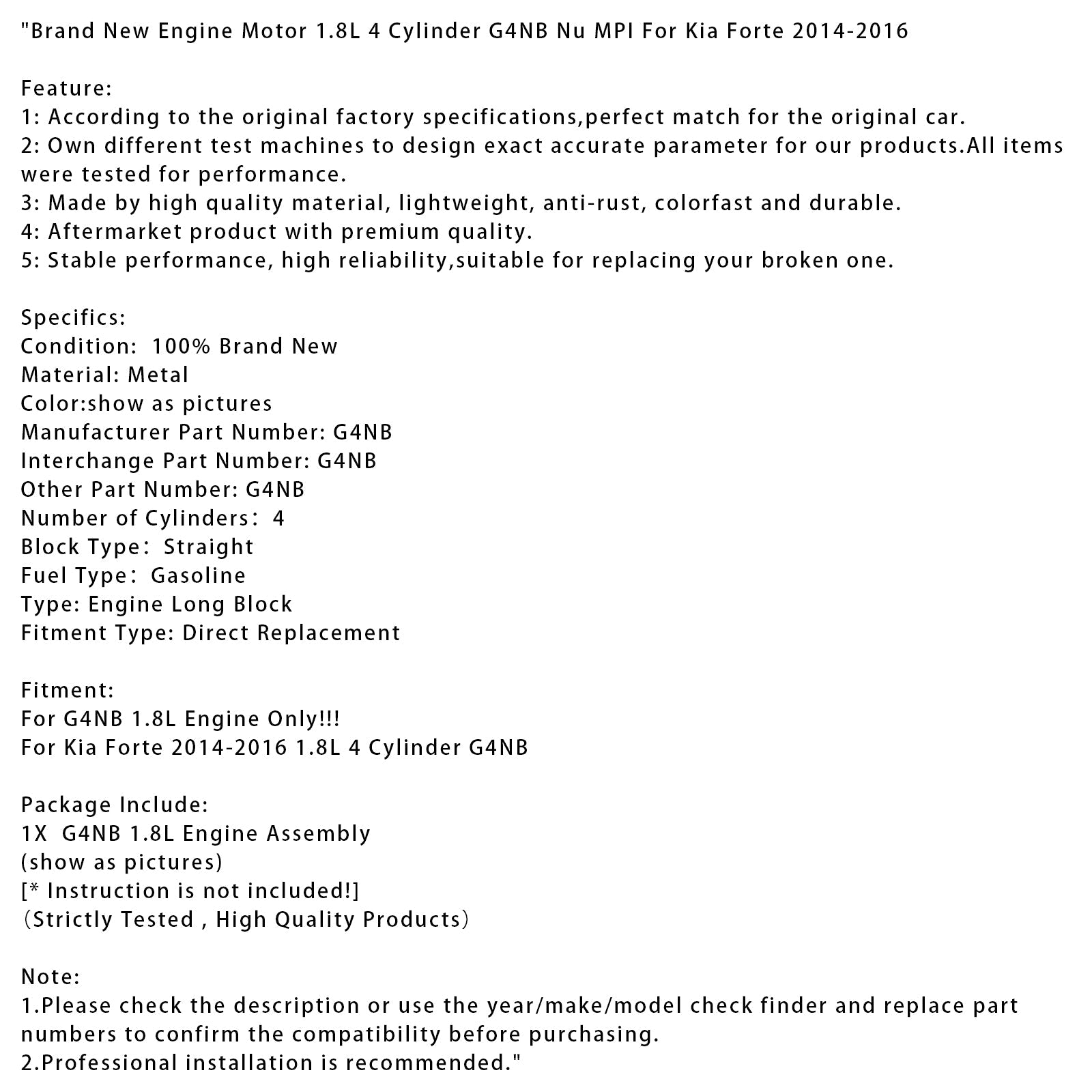 Nuovo motore 1,8 L G4NB NU MPI G4NB per Kia Forte 2014-2016