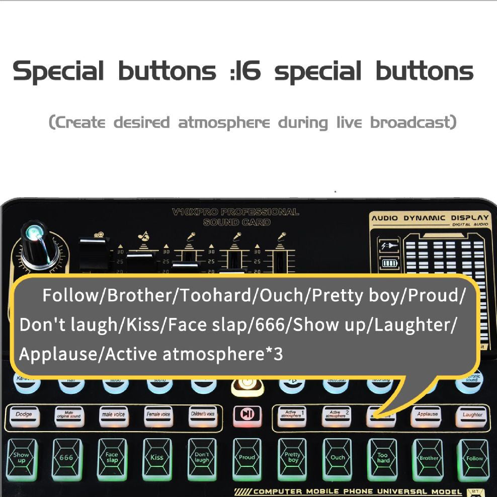 Tarjeta de sonido V10 Tarjeta de sonido en vivo Teléfono móvil Karaoke Computadora Equipo de transmisión en vivo Tik Tok