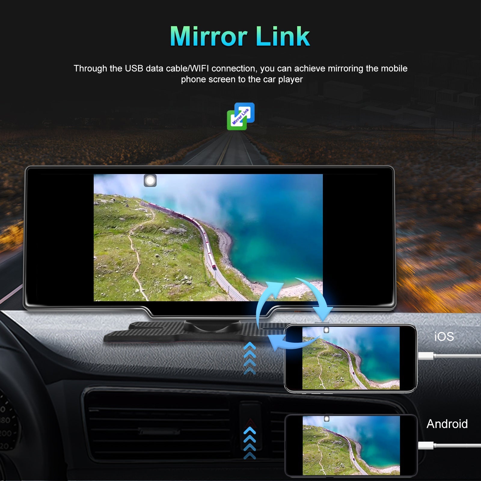 10,26"" Portable Bluetooth Navigation de voiture sans fil Carplay HD Grand écran tactile
