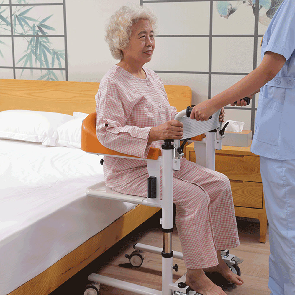 Sillón de elevación de rodillos transferido para paciente anciano con un asiento dividido a 180 °