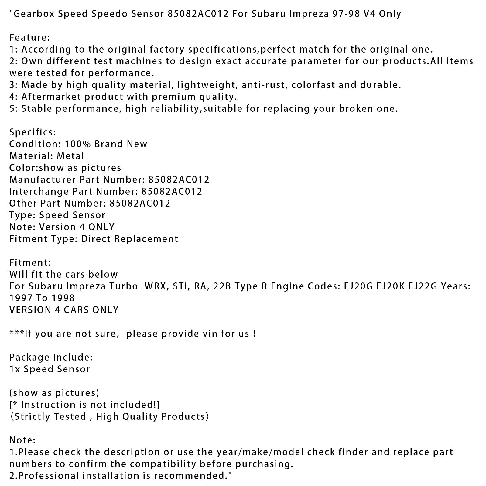 Subaru Impreza V4 Sensore del cambio solo 1997-1998 85082AC012