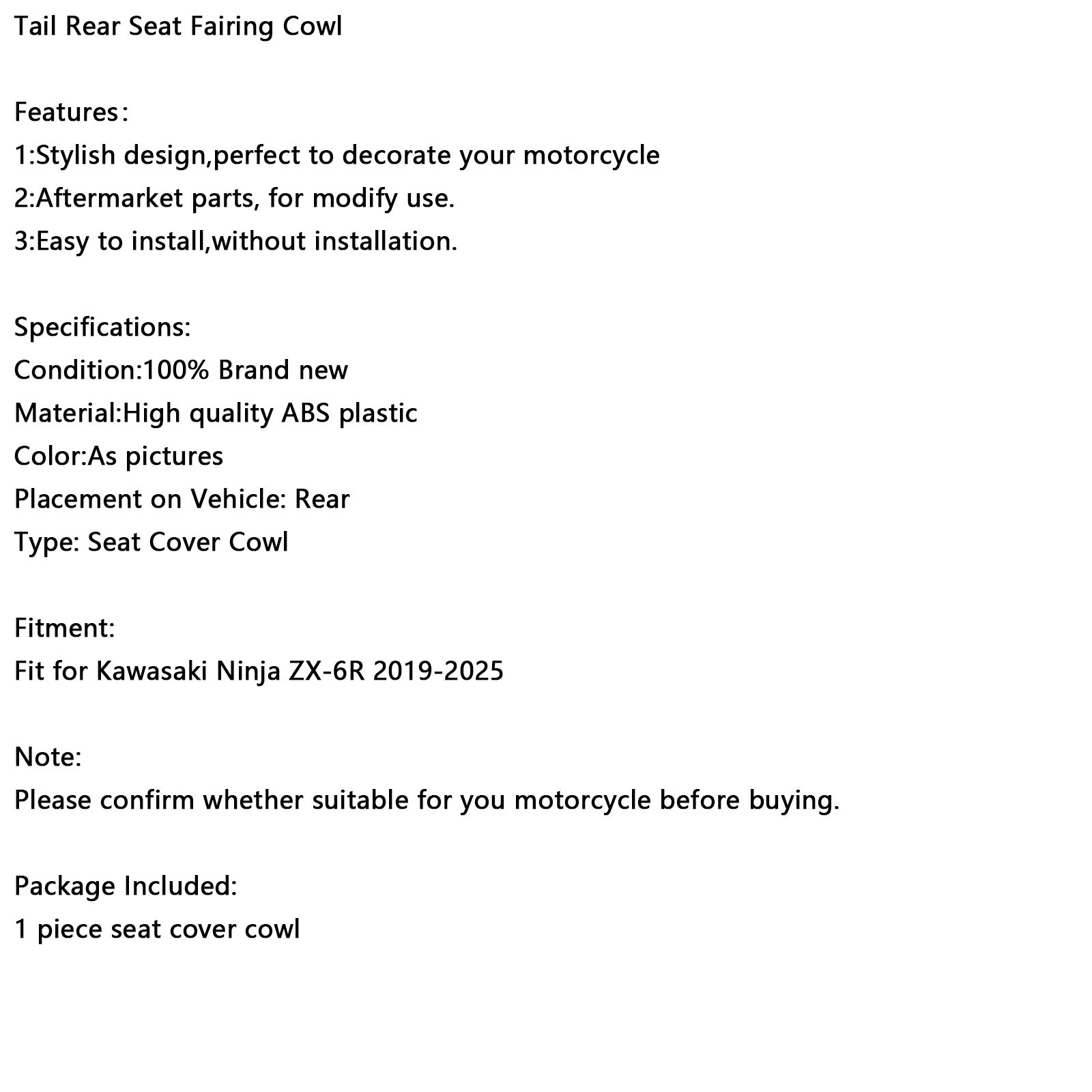 Carénage de selle arrière Racing pour Kawasaki ZX6R ZX-6R 2019-2025