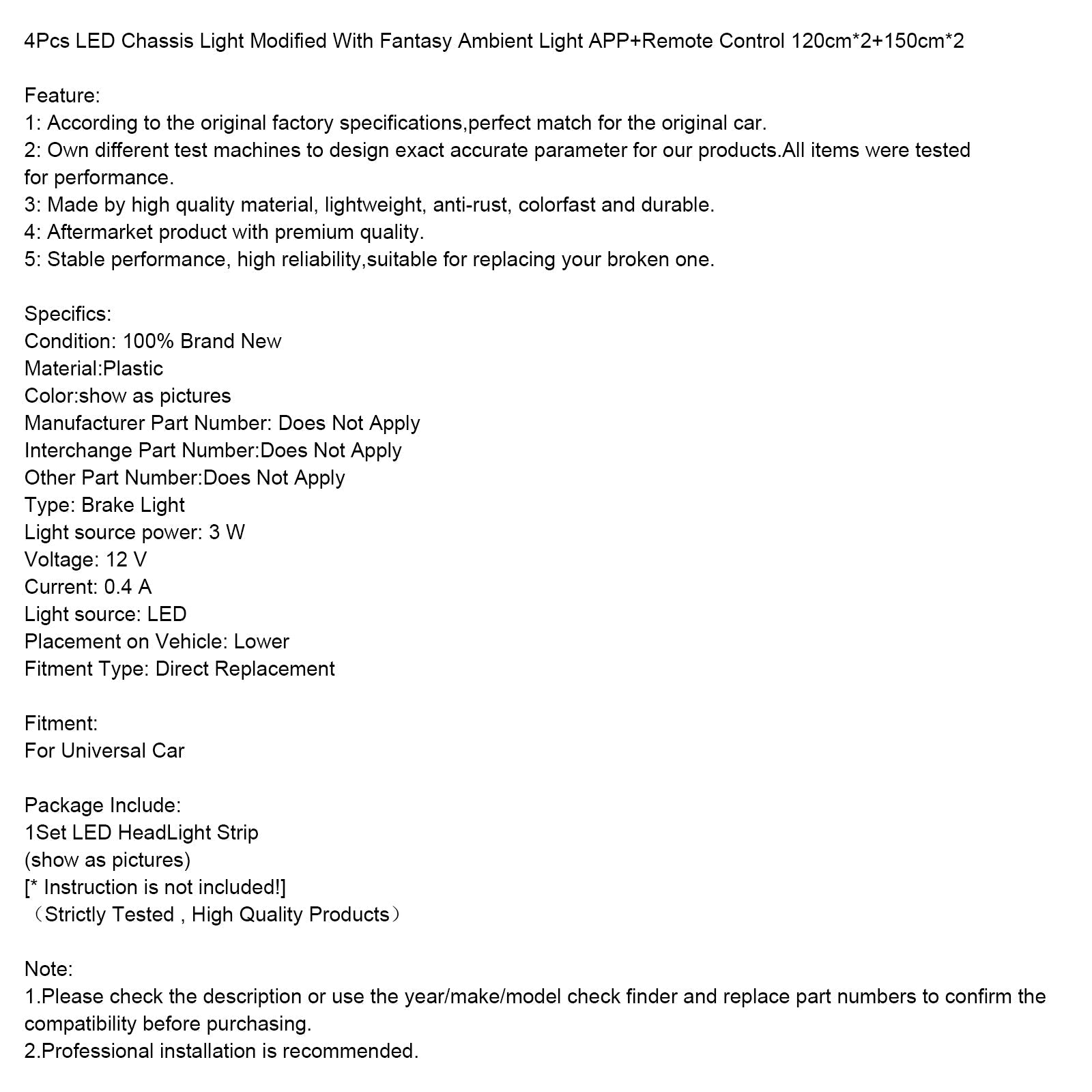 Juego de 4 luces LED para chasis, con controlador'Aplicación de luz ambiental de fantasía, 120 cm x 2 + 150 cm x 2