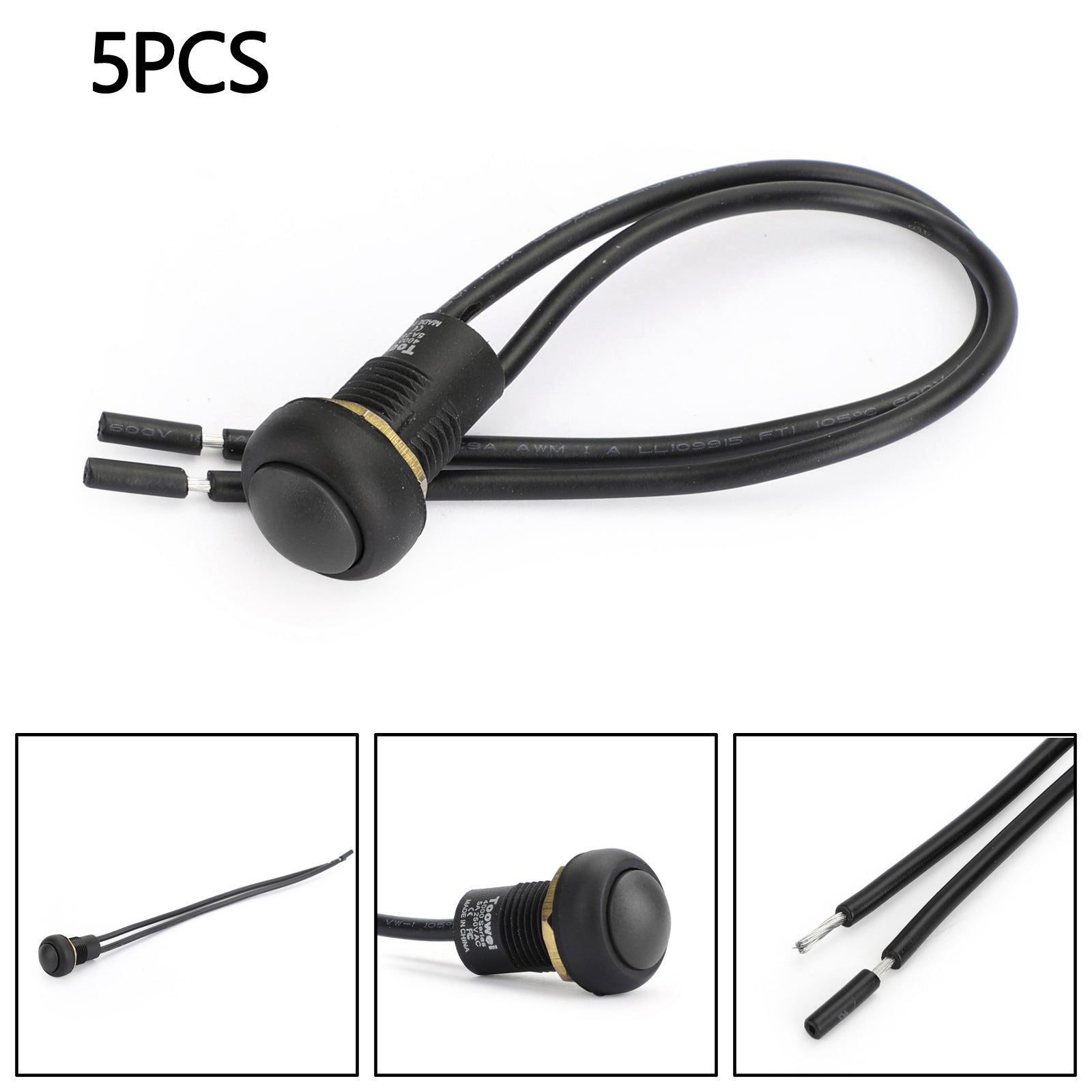 5x waterdichte zelfvergrendelende drukknopschakelaar met zwarte kabel