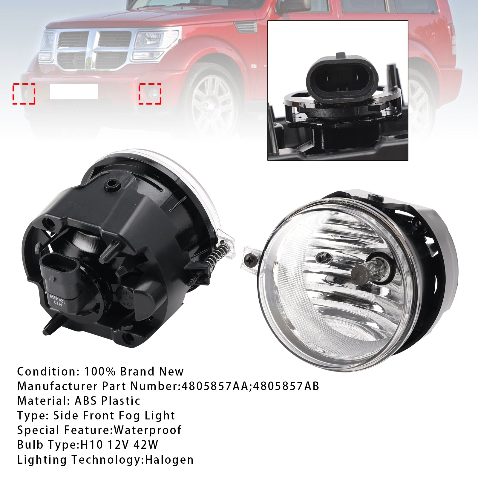 Par de luces antiniebla para Dodge Chrysler Calibre Jeep Compass 4805857AA